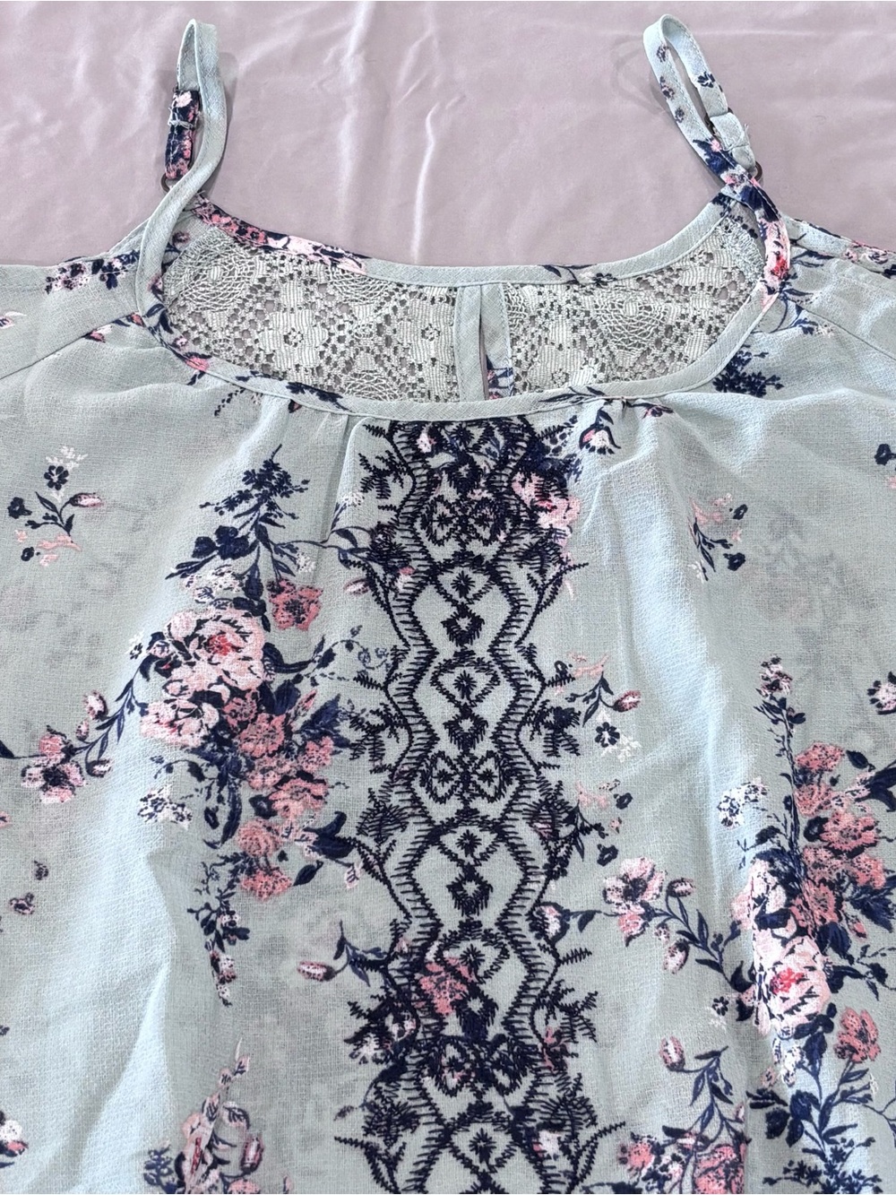 Rewind Womens M Cold Shoulder Floral Blouse Lace Embroidered Boho Mint Top NWT - Picture 5 of 11